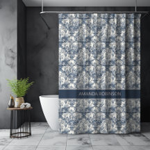 Elegante Toile de Jouy Monograma Azul Vintage