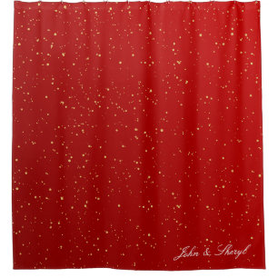 Cortina Para Box Elegante Vermelho e Glitter Sparkle Dourado