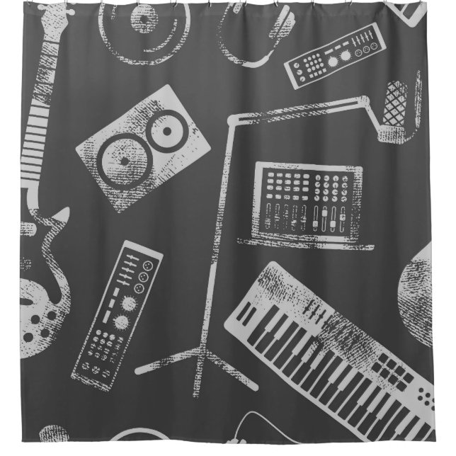 Cortina Para Box Elementos de música: vintage com tela de fundo con (Frente)