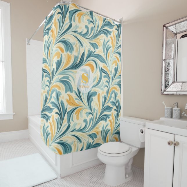 Cortina Para Box Emerald Green e Dourada Paisley Leaf Pattern (In Situ)