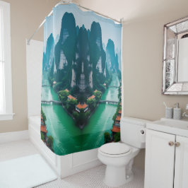 Cortina Para Box Emerald Watts & Mountain Views - Banheiro Cênico