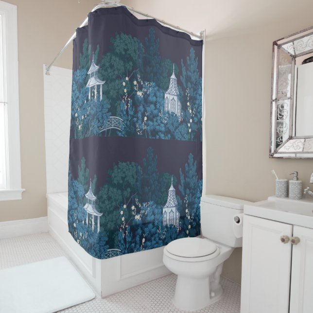 Cortina Para Box Encantada Moonlit Gardens Chinoiserie (In Situ)