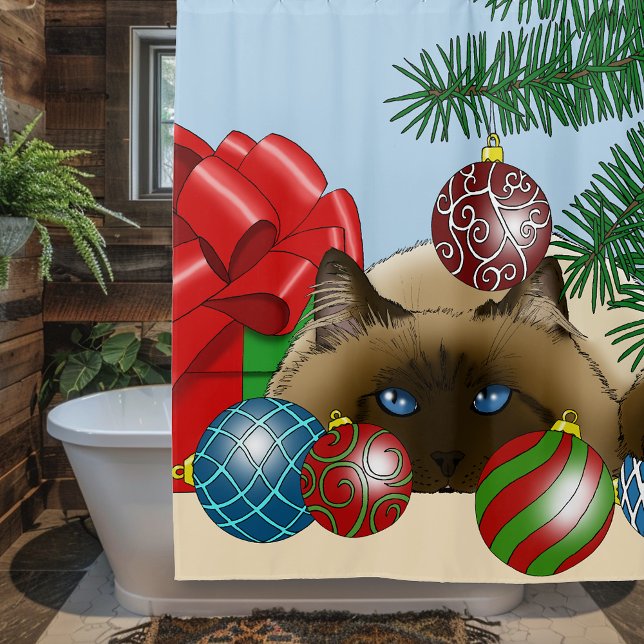 Cortina Para Box Enfeite de Natal Bola Gato Siamesa Engraçado (Criador carregado)