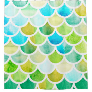 Cortina Para Box Escala de sereia. Balanças de peixe de aquarelas.