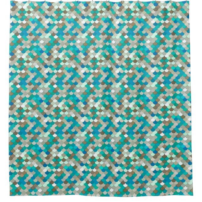 Cortina Para Box Escalas de Sereia, Turquesa, Aqua, Taupe e Creme (Frente)