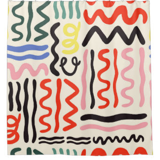 Cortina Para Box Escoamento do pincel desenhado à mão, ziguezagues,