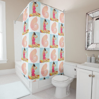 Cortina Para Box Escudos da menina e do mar do Pinup do vintage