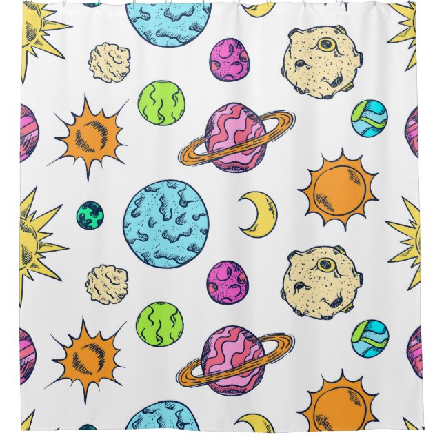Cortina Para Box Espaços Doodles Fundo Cósmico (Frente)