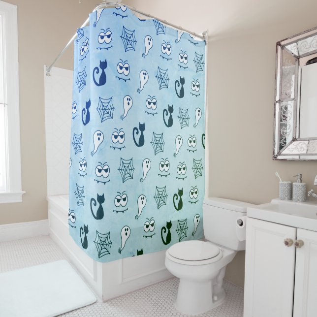 Cortina Para Box Espírito, teias-aranha e Gatos Negros Azuis (In Situ)