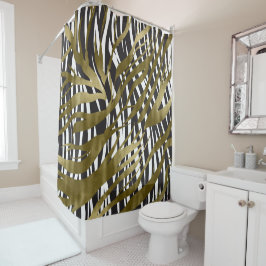 Cortina Para Box Estampa de Zebra Preto e Dourado Safari Chic Glamo