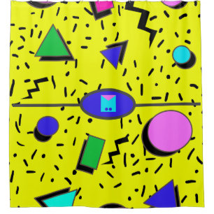 Cortina Para Box Estilo Abstrato de Memphis Amarelo 80s Retro Invis
