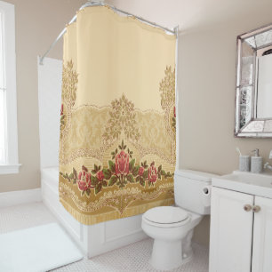 Cortina Para Box Estilo em relevo Dourado Vintage Floral