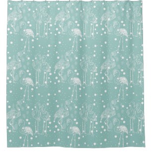 Cortina Para Box Estilo escandinavo Flamingos Brancos no Teal Claro