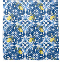 Cortina Para Box estilo italiano,azulejos,majolica,limão,Impressão 