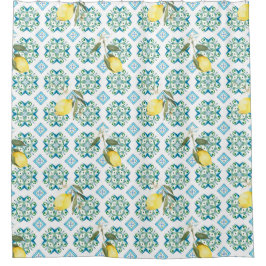 Cortina Para Box estilo italiano,azulejos,majolica,limão,Impressão 