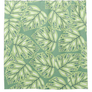 Cortina Para Box Estilo sem costura da selva botânica em coco verde