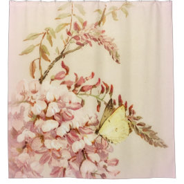 Cortina Para Box Estilo Vintage Flores de Borboleta Chá Cortina