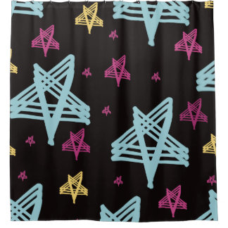 Cortina Para Box Estrelas Balançando Rosa Azul Preto