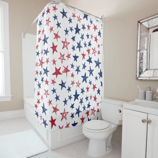 Cortina Para Box Estrelas de Dodô Vermelho Branco e Azul (In Situ)