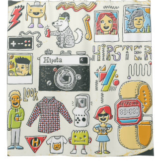 Cortina Para Box Estropo do hipster: conjunto de rabiscos desenhado