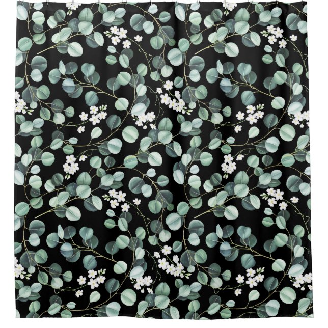 Cortina Para Box Eucalyptus deixa: padrão de flores brancas (Frente)
