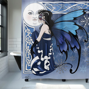 Cortina Para Box Fada de Inverno Celta Lua Azul Flocos de Neve Fant
