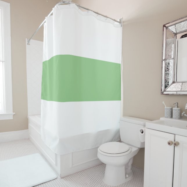 Cortina Para Box Faixa Verde Leve Elegante Em Branco (In Situ)