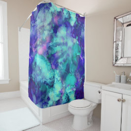 Cortina Para Box fantasia azul aquarelas :