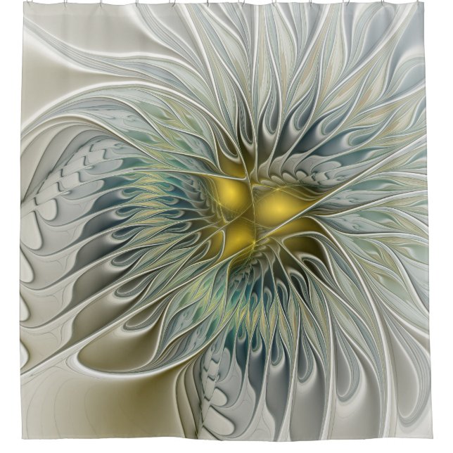 Cortina Para Box Fantasia de Flor Prata Dourada Arte Fractal Abstra (Frente)