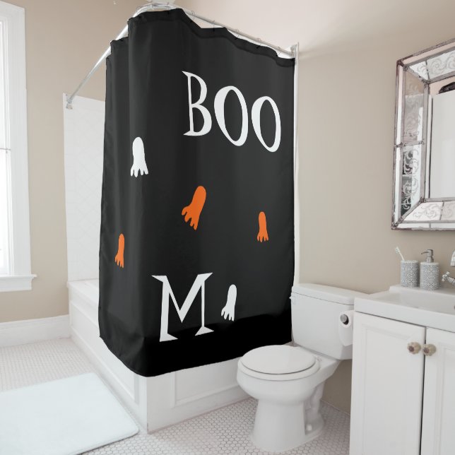 Cortina Para Box Fantasma de Halloween Fofo Laranja Preto Personali (In Situ)