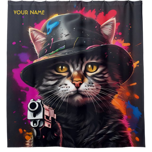 Cortina Para Box Fantasy Cat Gangster Gun (Frente)