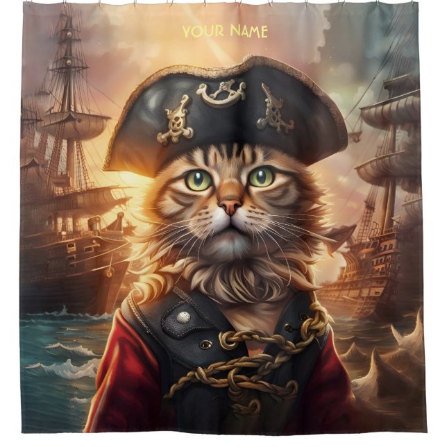Cortina Para Box Fantasy Cute Cat Pirate Hat (Frente)