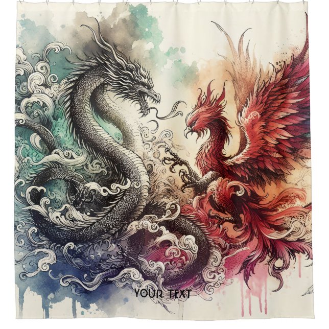Cortina Para Box Fantasy Cute Dragon Phoenix Ink (Frente)