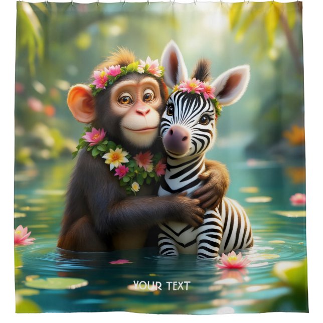 Cortina Para Box Fantasy Cute Monkey Zebra Hug (Frente)