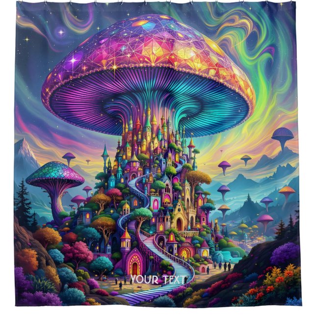 Cortina Para Box Fantasy Cute Mushroom Rainbow Skies (Frente)
