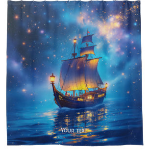 Cortina Para Box Fantasy Cute Night Boat Sea