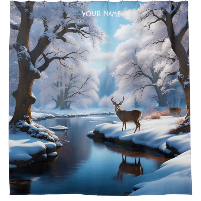 Cortina Para Box Fantasy Cute Vivid Deer Winter River (Frente)