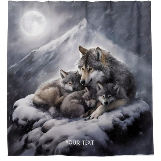 Cortina Para Box Fantasy Cute Wolf Family Winter (Frente)