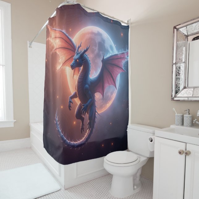 Cortina Para Box Fantasy Realm Bath Decor: Dragon Shower Curtain (In Situ)