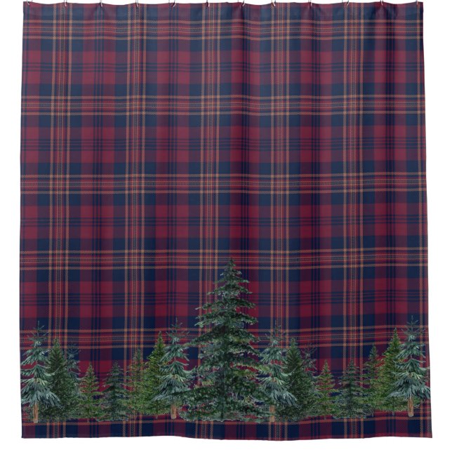 Cortina Para Box Farmhouse Cabin Forest Natal Xadrez de Tartan (Frente)