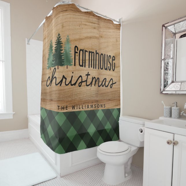 Cortina Para Box Farmhouse Christmas Country Xadrez Family Name Woo (In Situ)