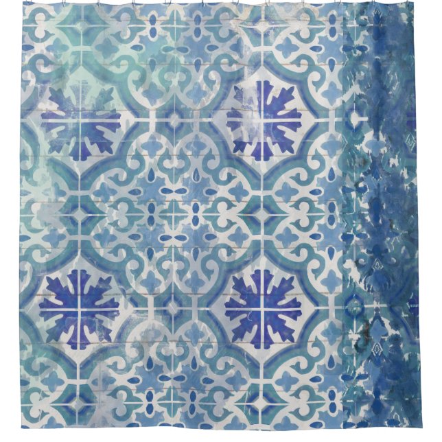 Cortina Para Box Farmhouse Russo Velho Havana Azulejo Ocean Blue Be (Frente)