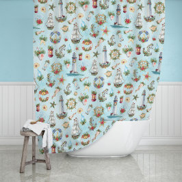 Cortina Para Box Faróis de Natal náuticos que navegam no oceano