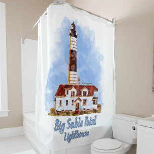 Cortina Para Box Farol de Big Sable Point Aquarela - Michigan