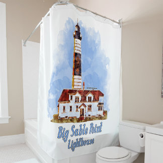 Cortina Para Box Farol de Big Sable Point Aquarela - Michigan