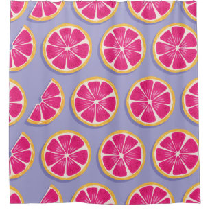 Cortina Para Box Fatias de toranja, padrão roxo vibrante.