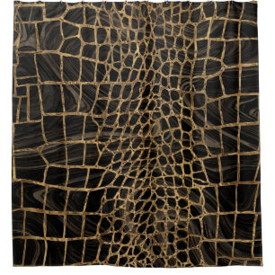 Cortina Para Box Faux Crocodilo Negro Mármore líquido e ouro