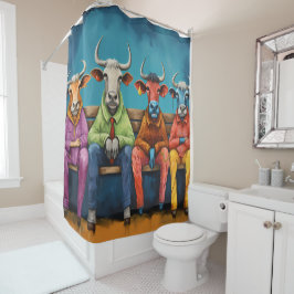 Cortina Para Box Fazenda de Vaca Azul Branco Vestida-se