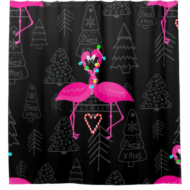 Cortina Para Box feio coração do flamingo doce do natal (Frente)