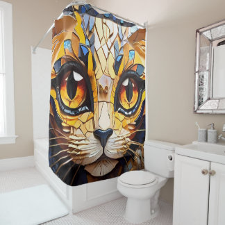 Cortina Para Box Felino artístico do gato-do-mosaico vibrante